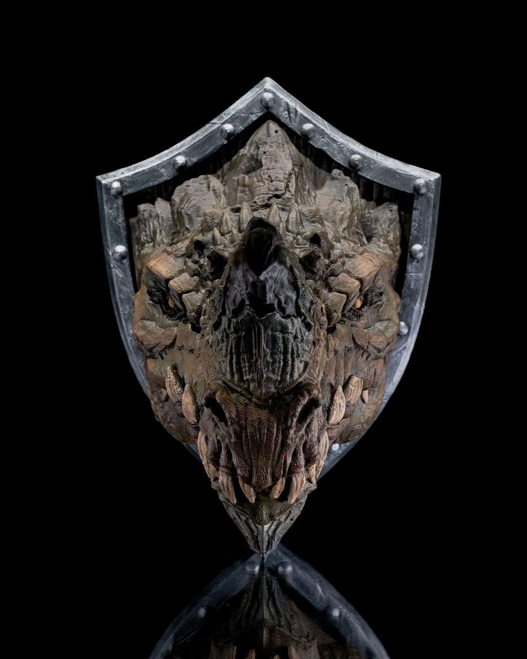 Ancient Dragon Head Wall Trophy, Dragon Skull Plaque, Fantasy Wall Decor, Gothic Medieval Home Decoration, Ready to Pain