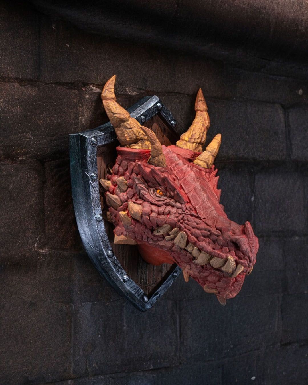 Fantasy Dragon Head Trophy - Exquisite 3D Printed Fantasy Decor - Ready to Paint