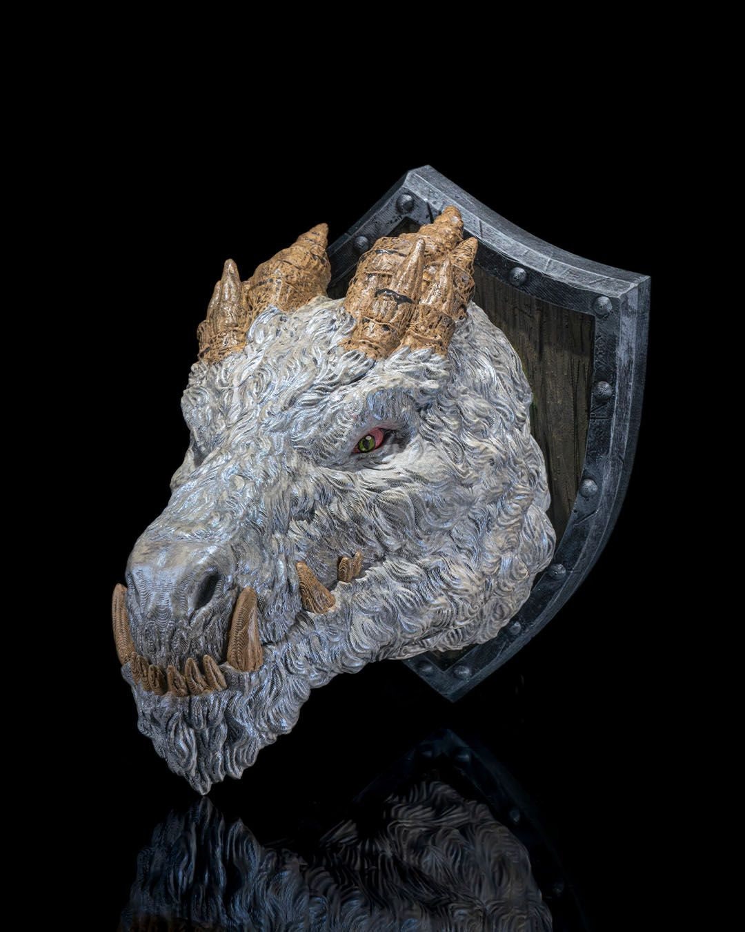 Polar Dragon Head Trophy - Exquisite 3D Printed Fantasy Decor - Ready to Paint