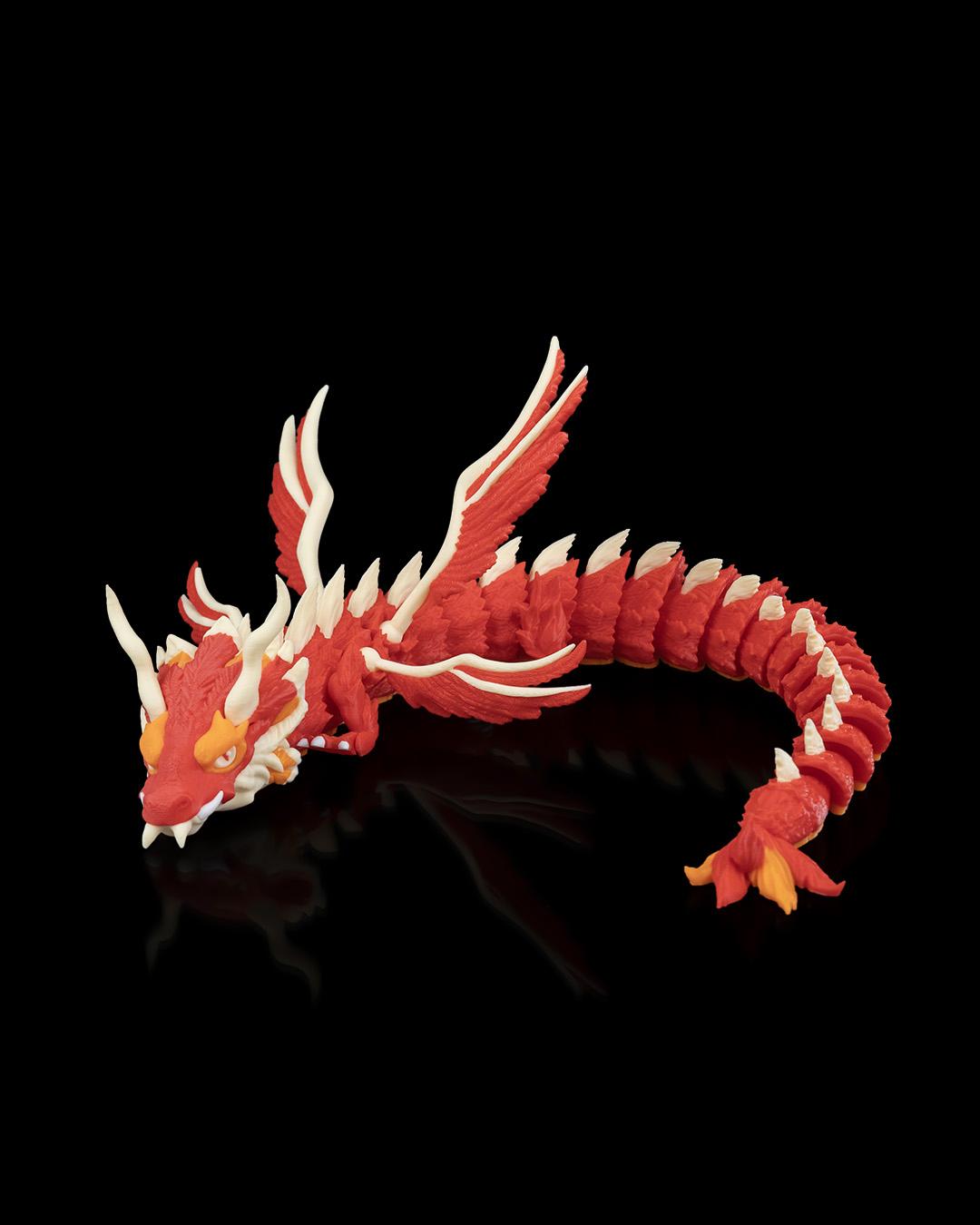 Articulated Red 3D Printed Dragon: Poseable Fantasy Creature Toy