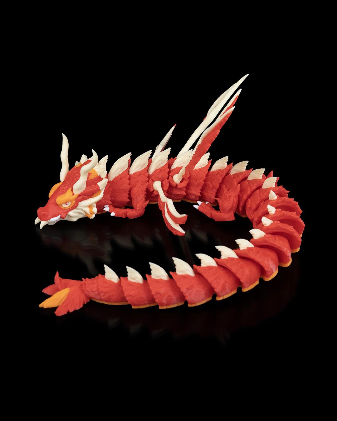 Articulated Red 3D Printed Dragon: Poseable Fantasy Creature Toy