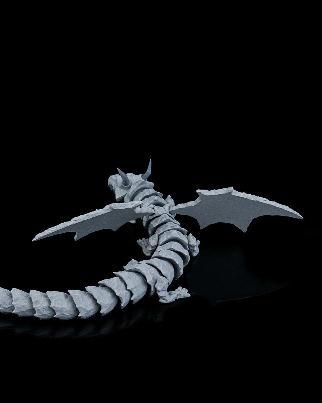 Articulated Grey 3D Printed Dragon: Poseable Fantasy Creature Toy