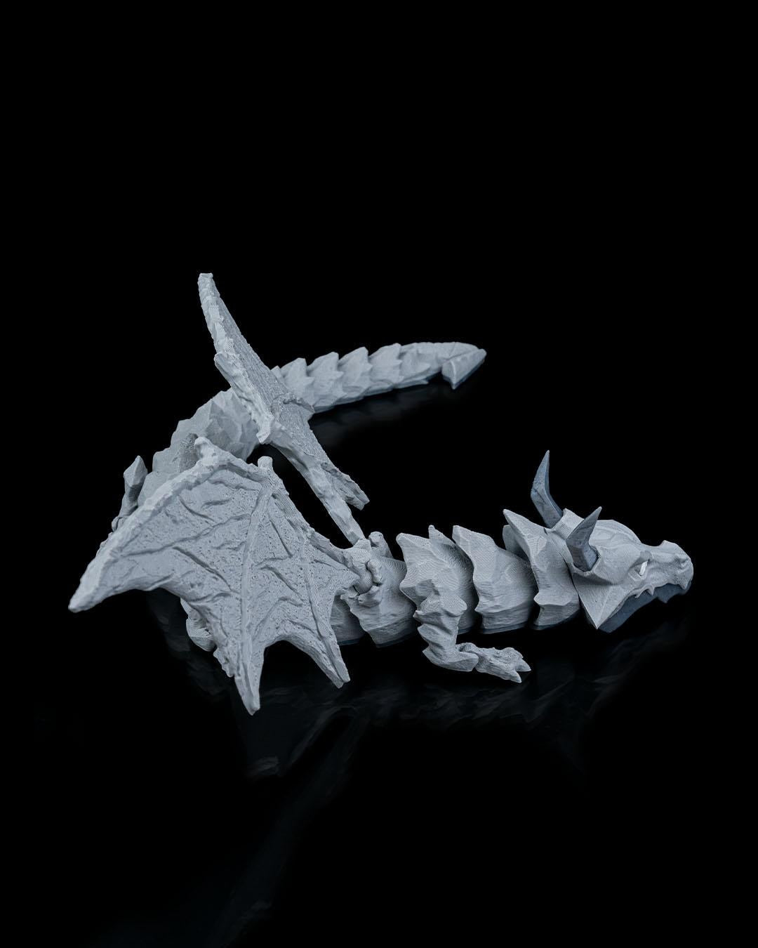 Articulated Grey 3D Printed Dragon: Poseable Fantasy Creature Toy