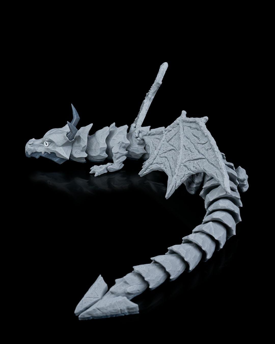 Articulated Grey 3D Printed Dragon: Poseable Fantasy Creature Toy