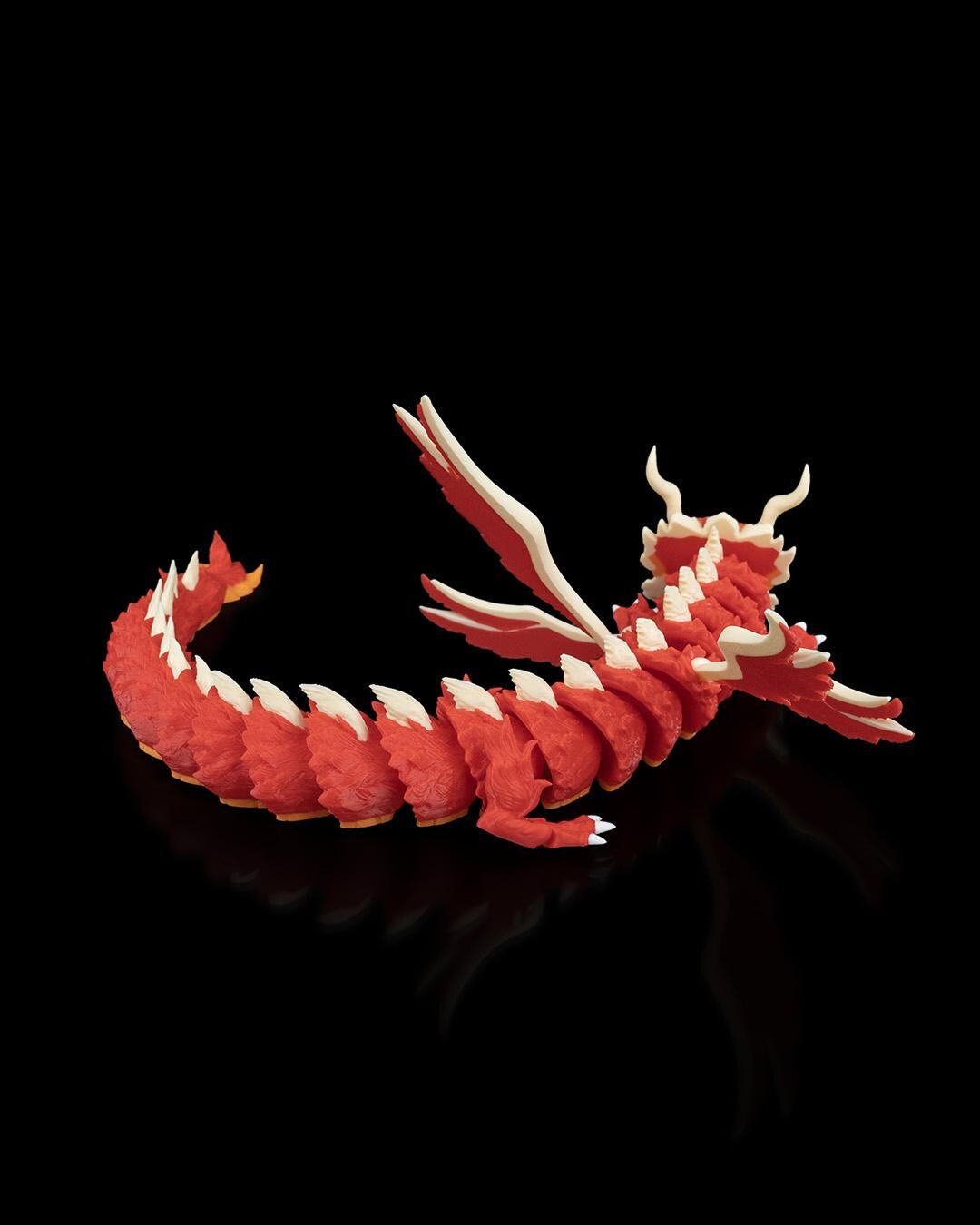 Articulated Red 3D Printed Dragon: Poseable Fantasy Creature Toy