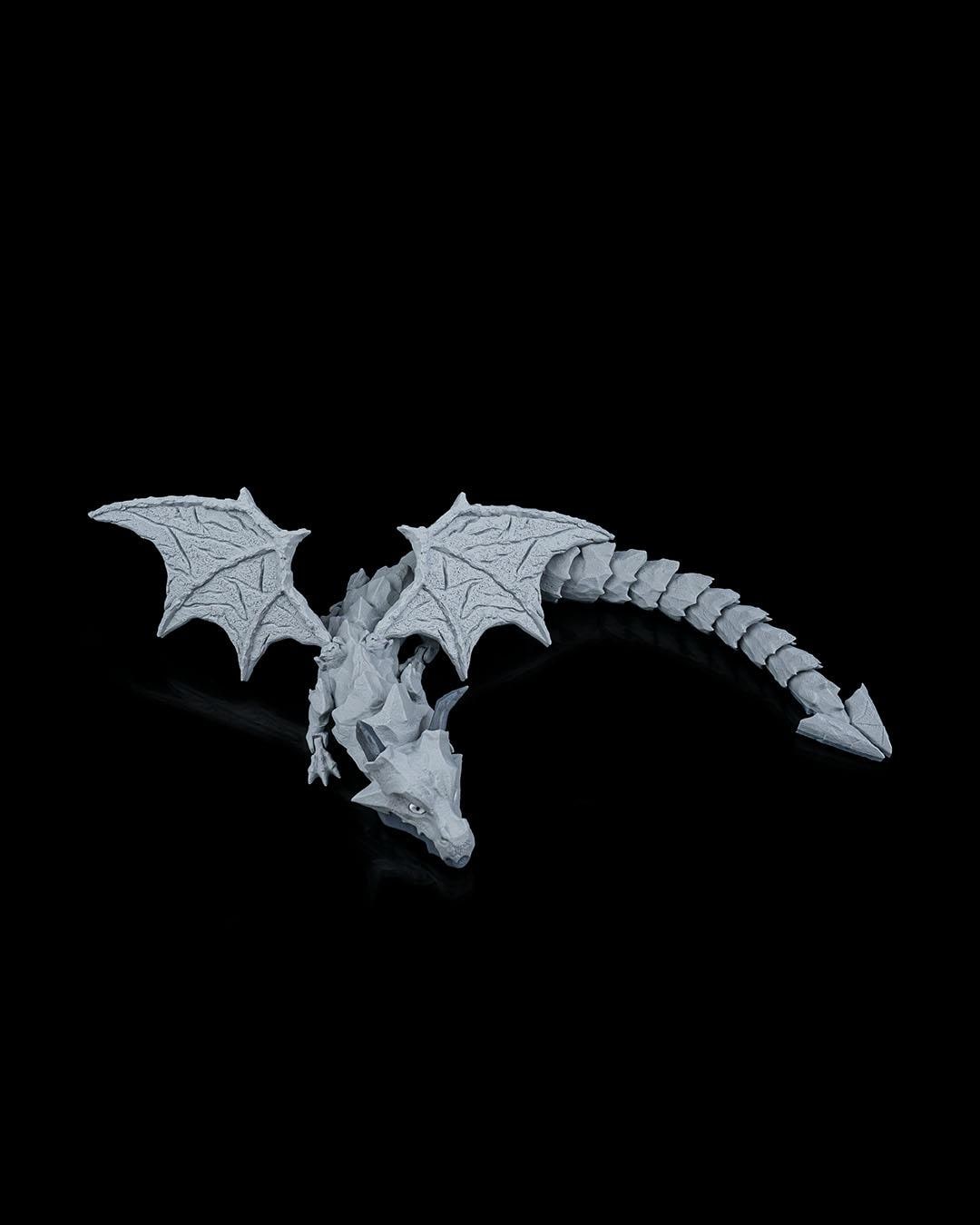 Articulated Grey 3D Printed Dragon: Poseable Fantasy Creature Toy