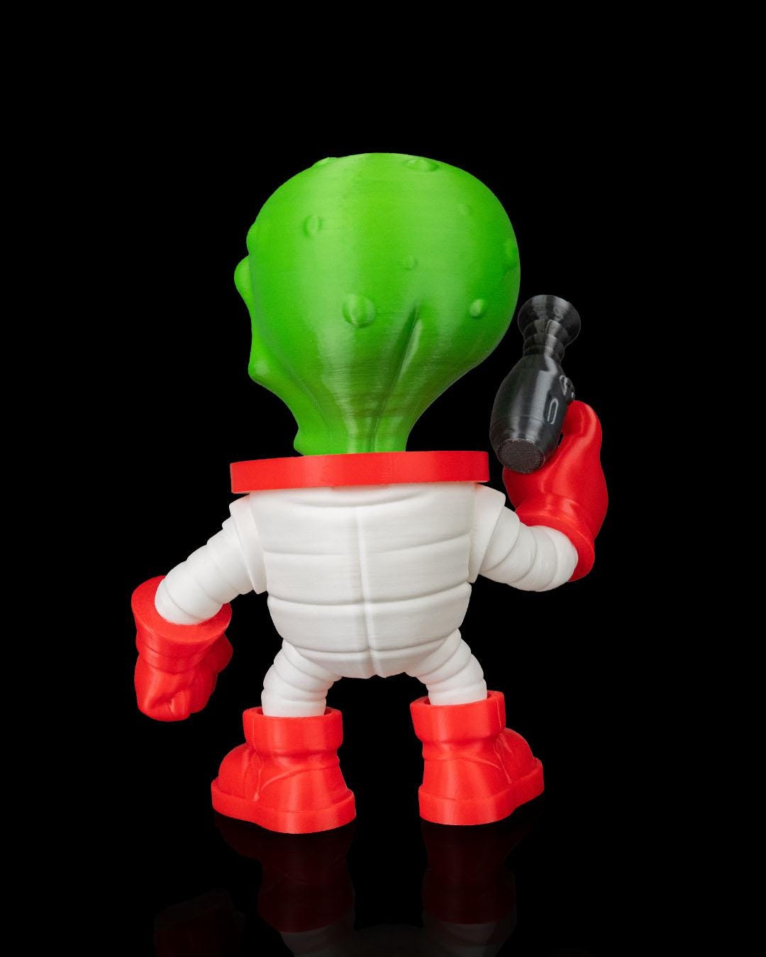 Retro Sci-Fi Alien Figurine – Green Space Invader with Blaster