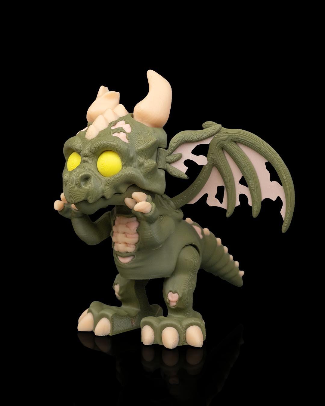 Zombie Dragon Figurine, Creepy Cute 3D Printed Statue, Gothic Desk Decor, Dragon Lover Gift