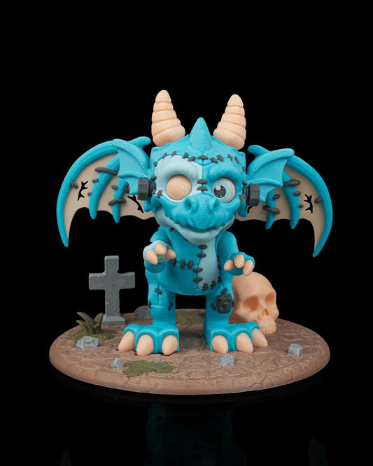 Franken Dragon Figurine, Creepy Cute 3D Printed Monster Collectible, Gothic Shelf Decor, Dragon Lover Gift