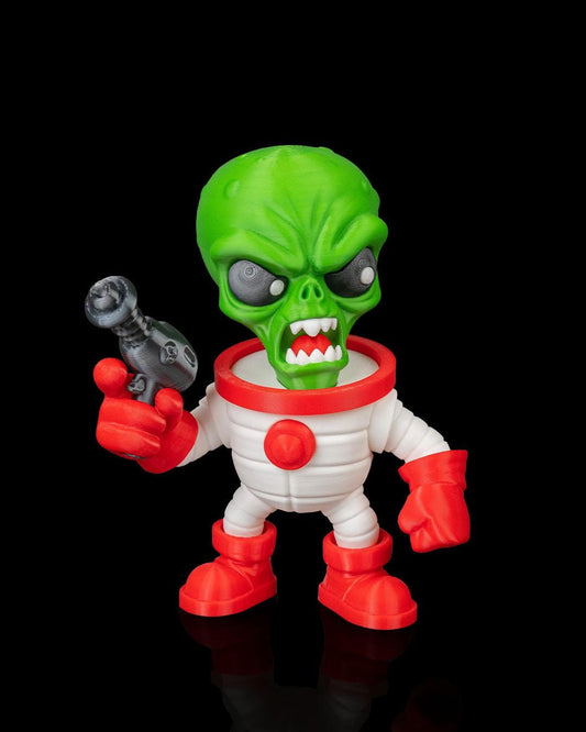 Retro Sci-Fi Alien Figurine – Green Space Invader with Blaster
