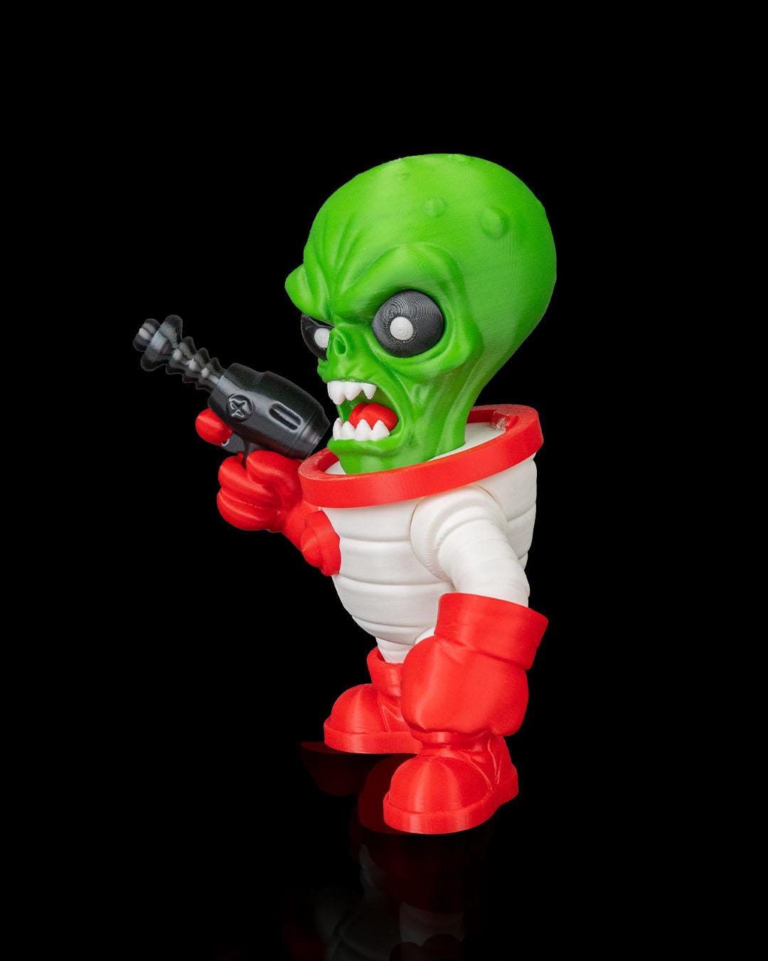 Retro Sci-Fi Alien Figurine – Green Space Invader with Blaster