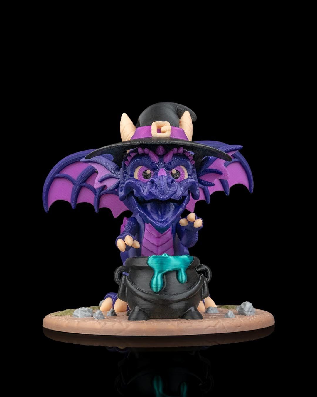 Witch Dragon Figurine, Creepy Cute 3D Printed Fantasy Statue, Gothic Desk Decor, Dragon Lover Gift Idea