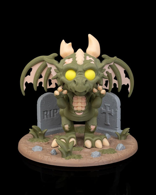 Zombie Dragon Figurine, Creepy Cute 3D Printed Statue, Gothic Desk Decor, Dragon Lover Gift