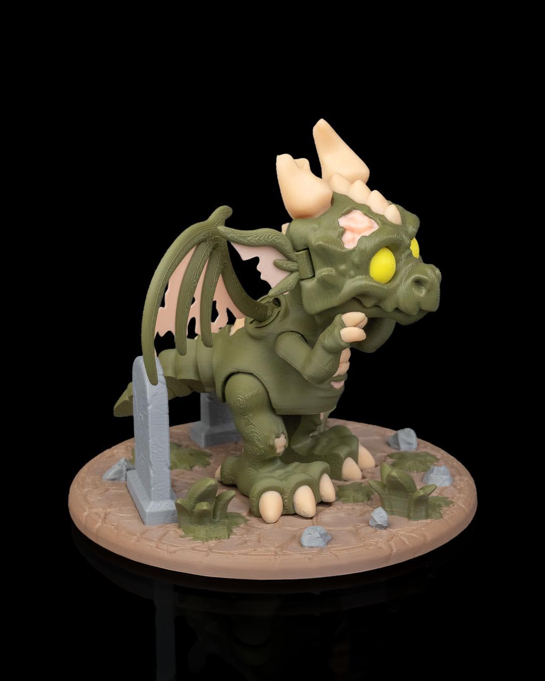 Zombie Dragon Figurine, Creepy Cute 3D Printed Statue, Gothic Desk Decor, Dragon Lover Gift