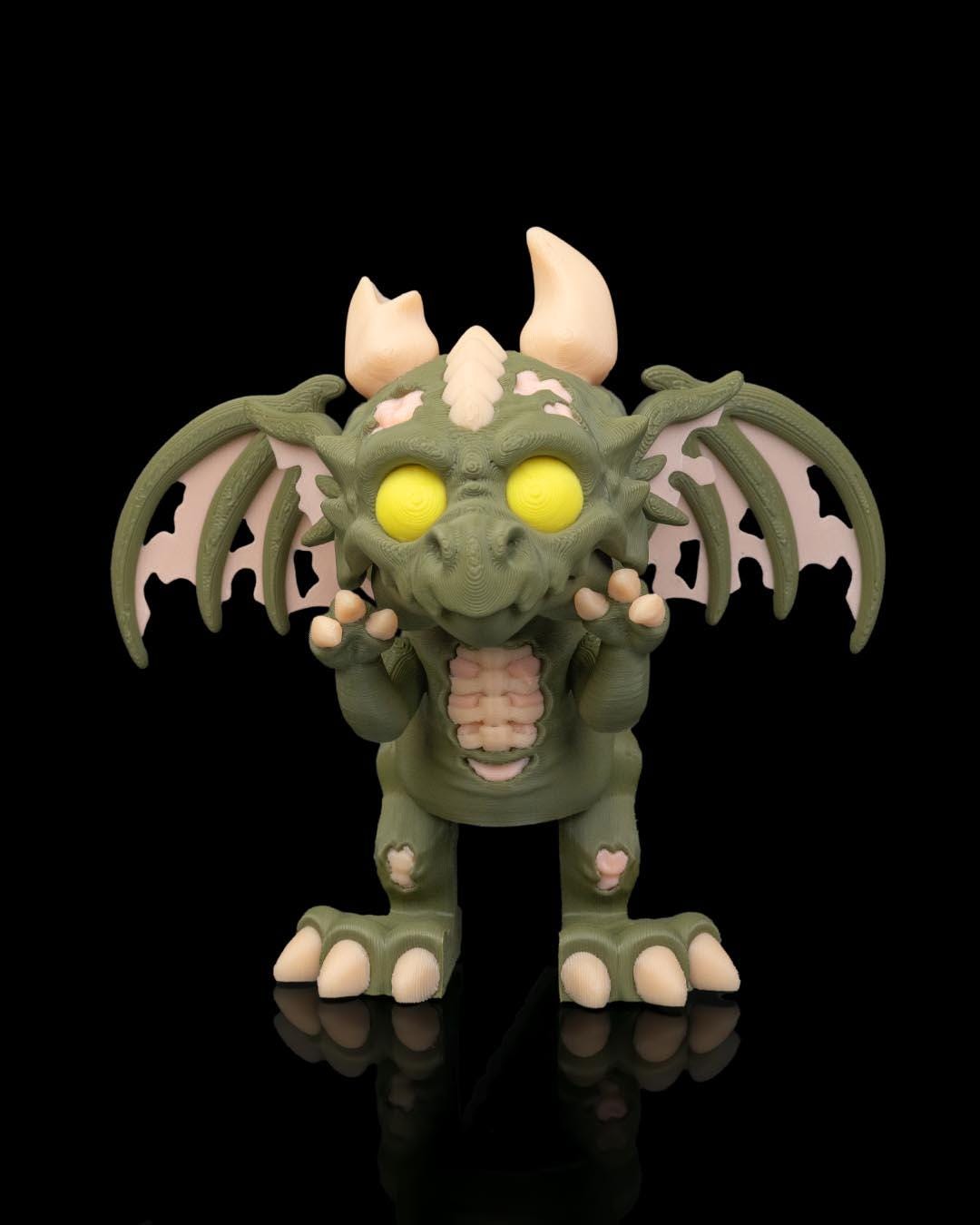 Zombie Dragon Figurine, Creepy Cute 3D Printed Statue, Gothic Desk Decor, Dragon Lover Gift