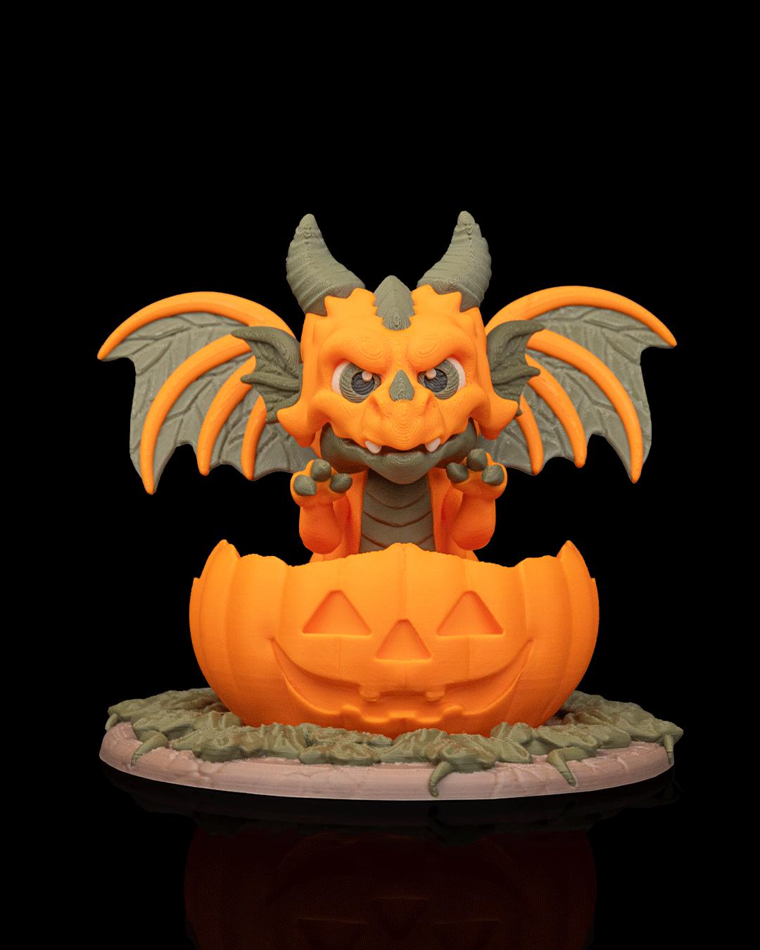 Pumpkin Dragon Figurine, Creepy Cute 3D Printed Fall Collectible, Gothic Desk Decor, Dragon Lover Gift Idea