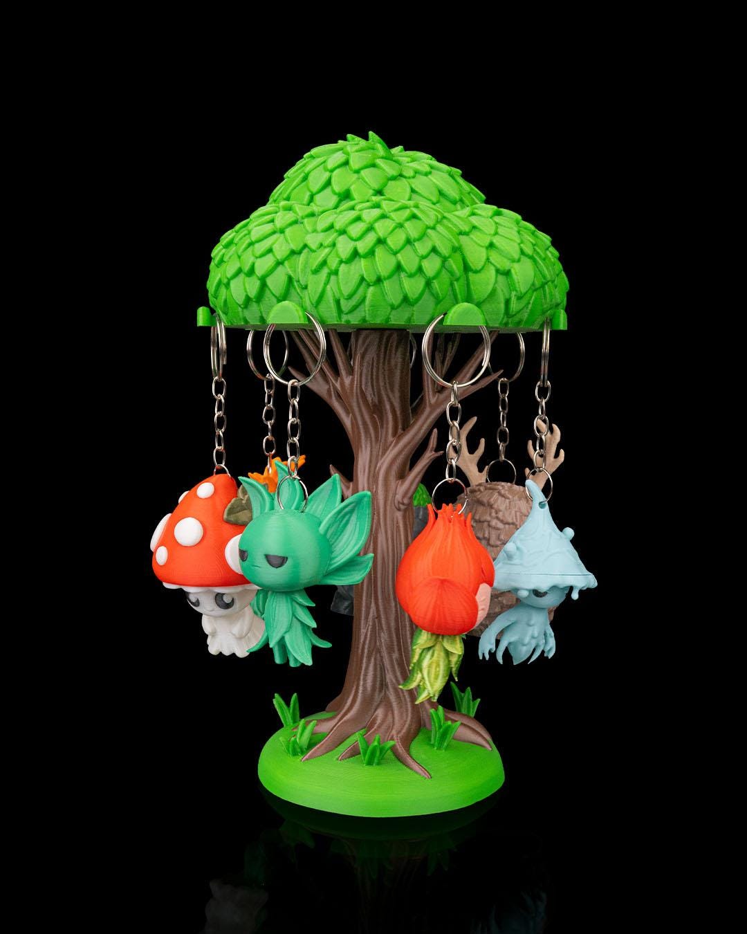 Forest Spirit Keychain Set: 3D Printed Plant Elementals, Whimsical Fantasy Charms