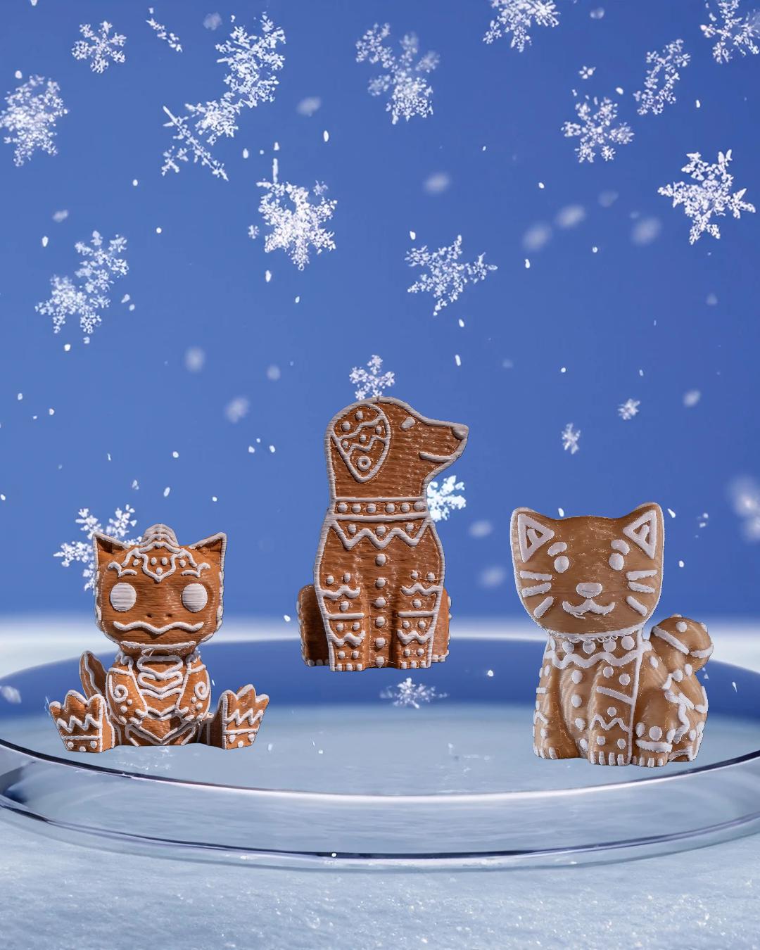 3D Printed Gingerbread Animal Ornaments: Holiday Decor Set