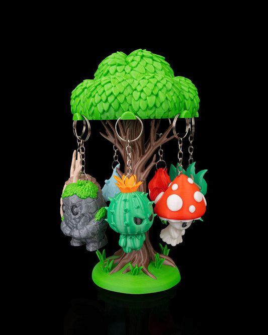 Forest Spirit Keychain Set: 3D Printed Plant Elementals, Whimsical Fantasy Charms