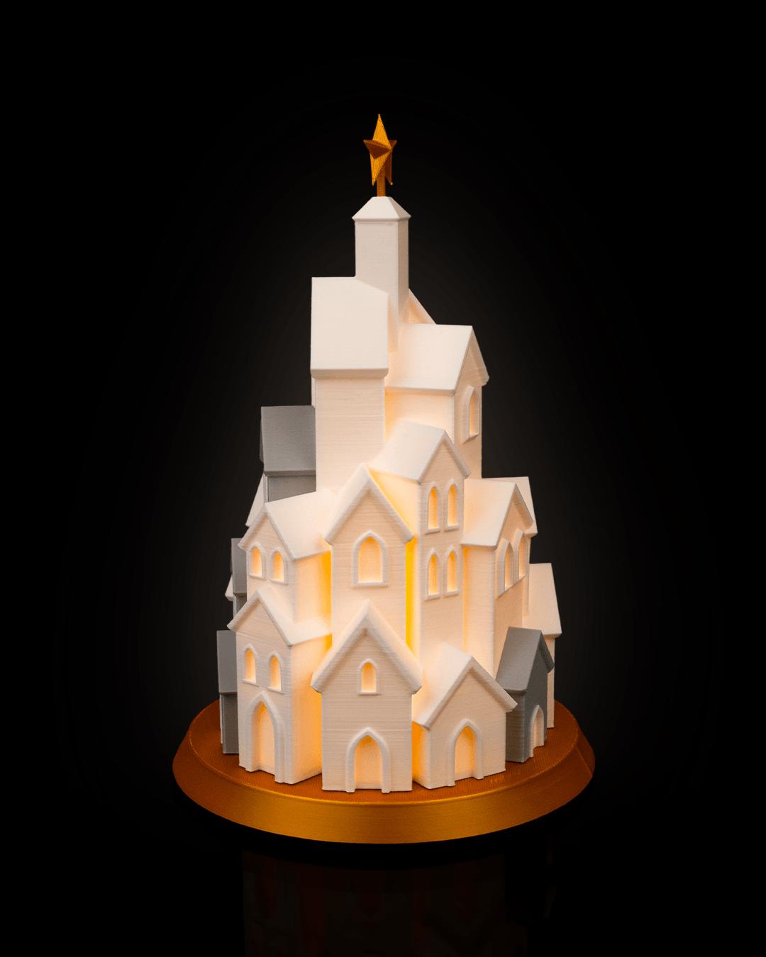 Winter Village Christmas LED Tree Lamp with Warm Candle Glow