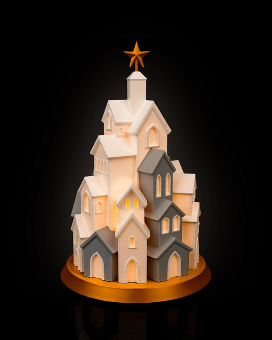 Winter Village Christmas LED Tree Lamp with Warm Candle Glow