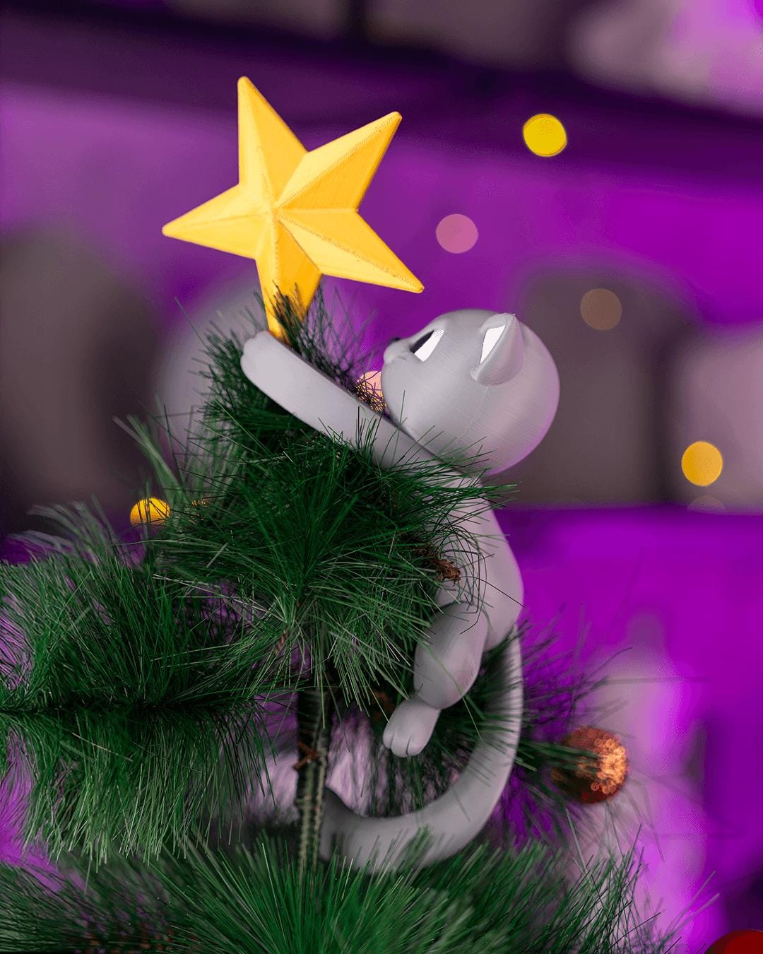 Meowy Christmas Cat Tree Topper – Holiday Ornament