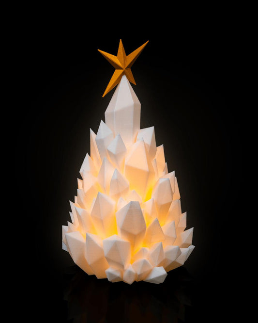 Christmas Crystal Tree Lamp with LED Light – Geometric Winter Holiday Decor – Unique Glowing Tree