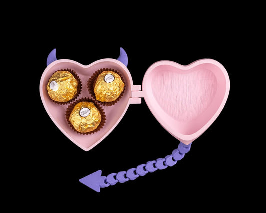 Devil Heart Shaped Candy Box with Purple Horns and Tail