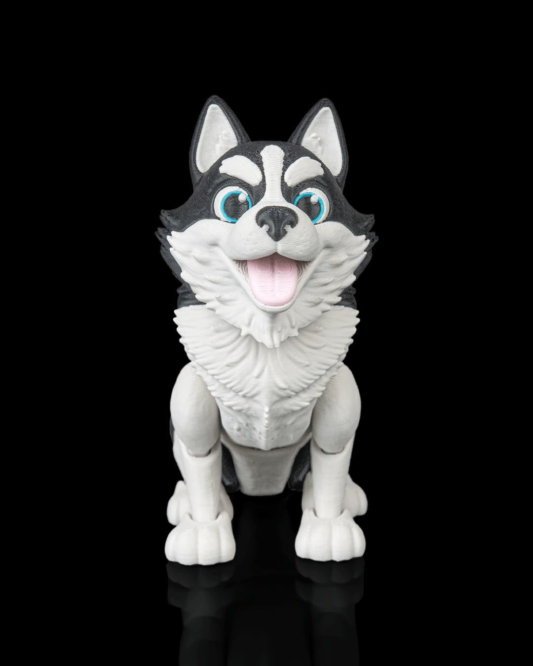 Articulated Husky Figurine, Flexible 3D Printed Fidget Dog Toy, Custom Color Husky Desk Decor, Gift for Dog Mom & Husky Lover