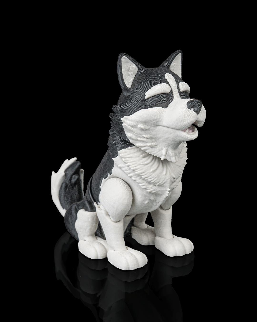 Articulated Husky Figurine, Flexible 3D Printed Fidget Dog Toy, Custom Color Husky Desk Decor, Gift for Dog Mom & Husky Lover