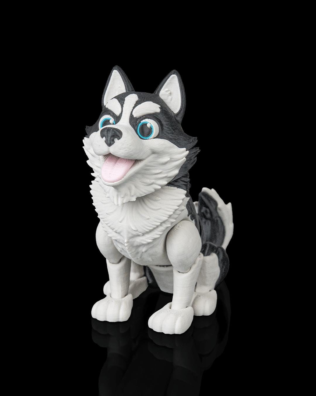 Articulated Husky Figurine, Flexible 3D Printed Fidget Dog Toy, Custom Color Husky Desk Decor, Gift for Dog Mom & Husky Lover