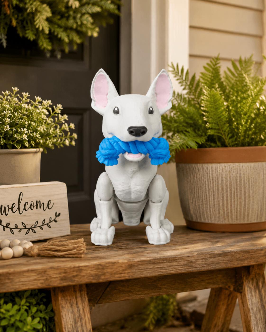 Articulated Bull Terrier Figurine, Flexible 3D Printed Fidget Dog Toy, Custom Color Desk Decor, Gift for Dog Mom & Bull 