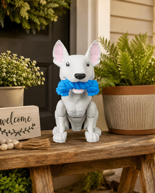 Articulated Bull Terrier Figurine, Flexible 3D Printed Fidget Dog Toy, Custom Color Desk Decor, Gift for Dog Mom & Bull 