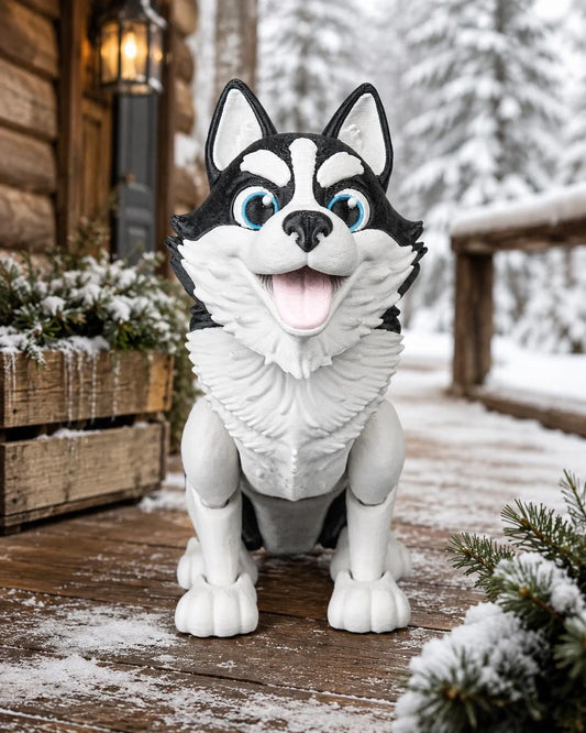 Articulated Husky Figurine, Flexible 3D Printed Fidget Dog Toy, Custom Color Husky Desk Decor, Gift for Dog Mom & Husky 