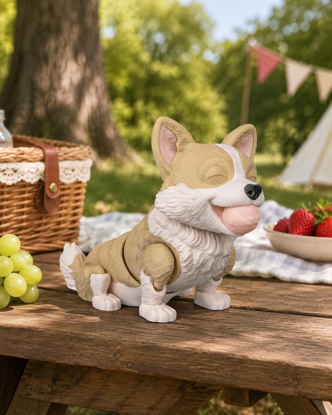 Articulated Corgi Figurine, Flexible 3D Printed Fidget Dog Toy, Custom Color Corgi Desk Decor, Gift for Dog Mom & Corgi 