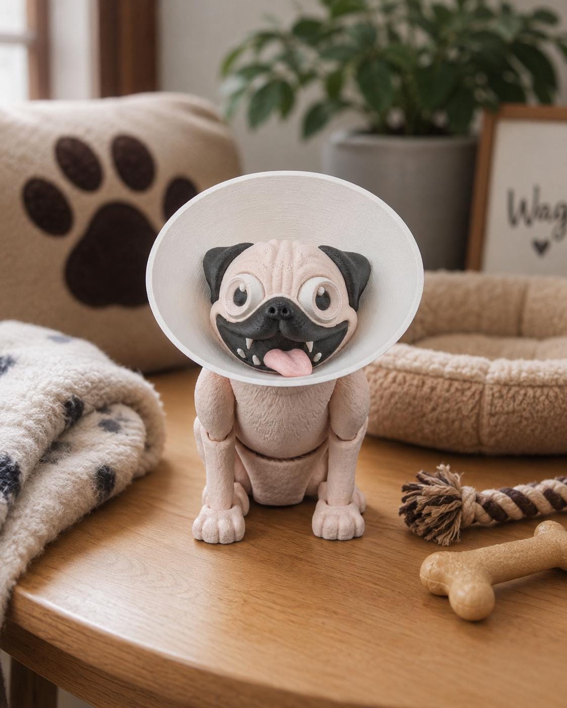 Articulated Pug Figurine, Flexible 3D Printed Fidget Dog Toy, Custom Color Pug Desk Decor, Gift for Dog Mom & Pug Lover