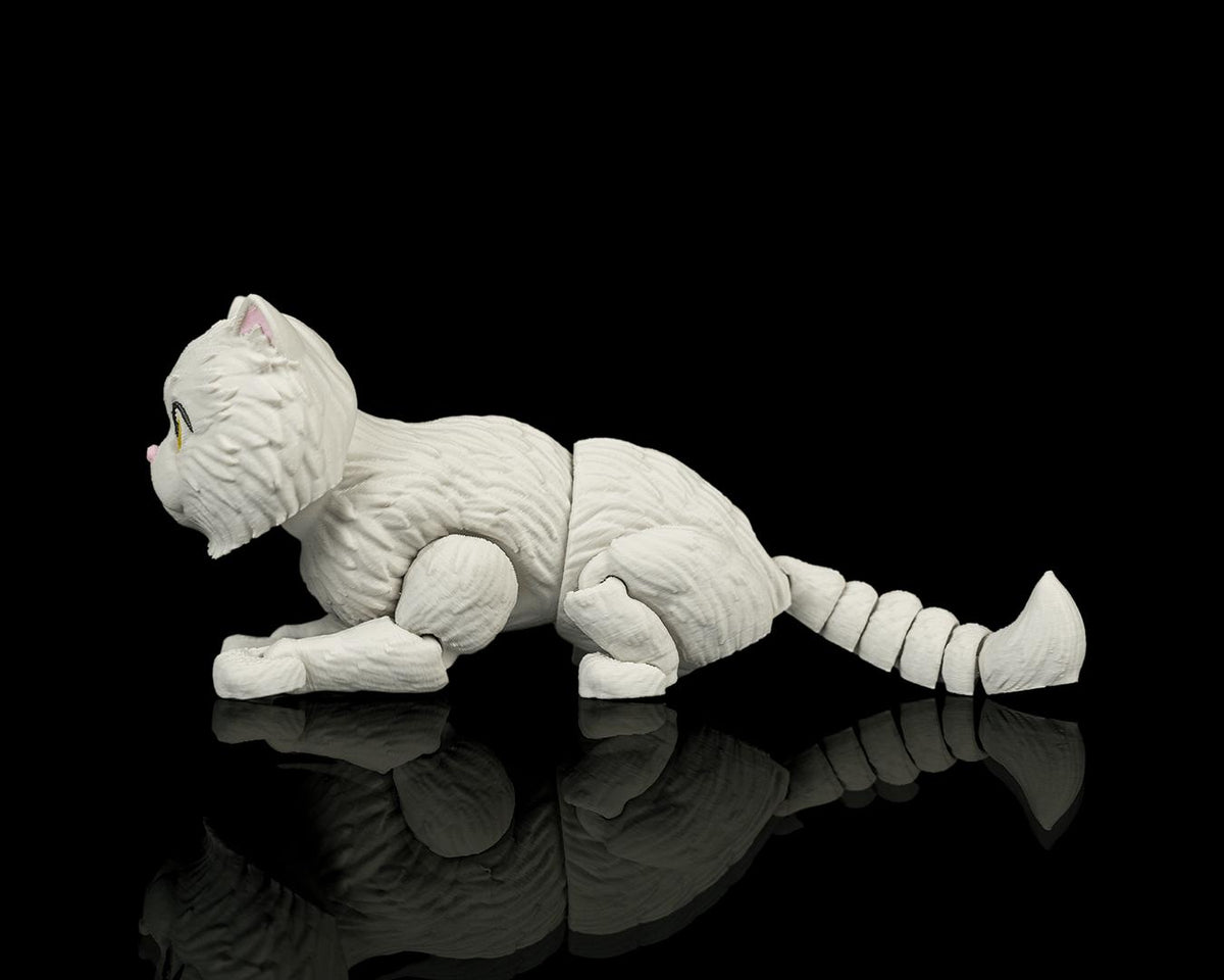 Articulated Persian Cat Fidget Toy, Flexi 3D Printed Fluffy Cat with 2 Interchangeable Heads, Desk Pet Gift for Cat Lovers