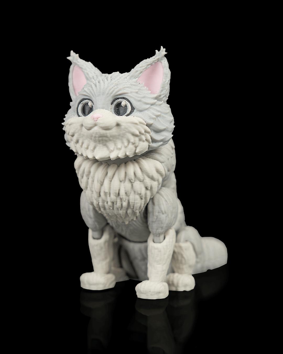 Articulated Maine Coon Cat Fidget Toy, Flexi 3D Printed Cat with 2 Interchangeable Heads, Desk Pet Gift for Cat Lovers