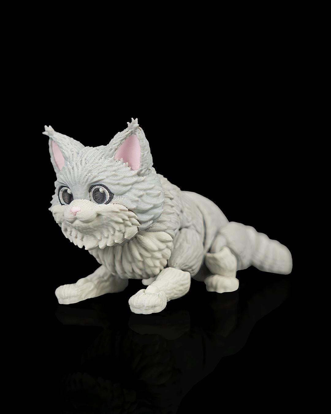Articulated Maine Coon Cat Fidget Toy, Flexi 3D Printed Cat with 2 Interchangeable Heads, Desk Pet Gift for Cat Lovers