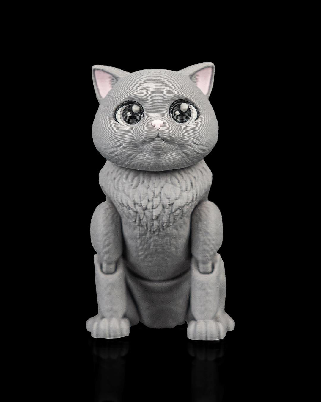 Articulated British Shorthair Cat Fidget Toy, Flexi 3D Printed Cat with 2 Interchangeable Heads, Desk Pet Gift for Cat Lovers