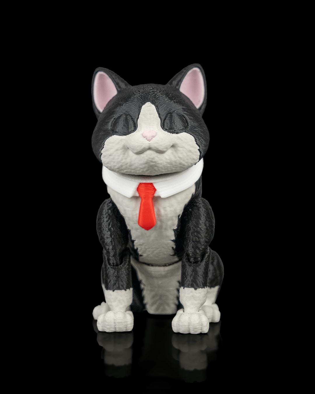 Articulated Tuxedo Cat Fidget Toy, Flexi 3D Printed Black and White Cat with 2 Heads, Desk Pet Gift for Cat Lovers