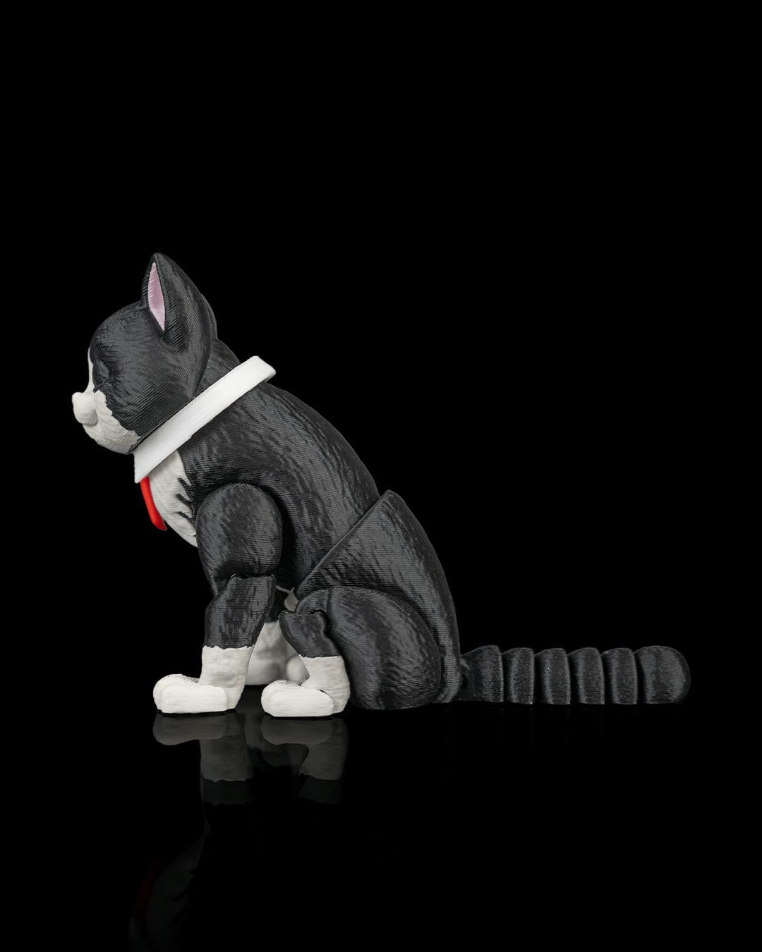 Articulated Tuxedo Cat Fidget Toy, Flexi 3D Printed Black and White Cat with 2 Heads, Desk Pet Gift for Cat Lovers