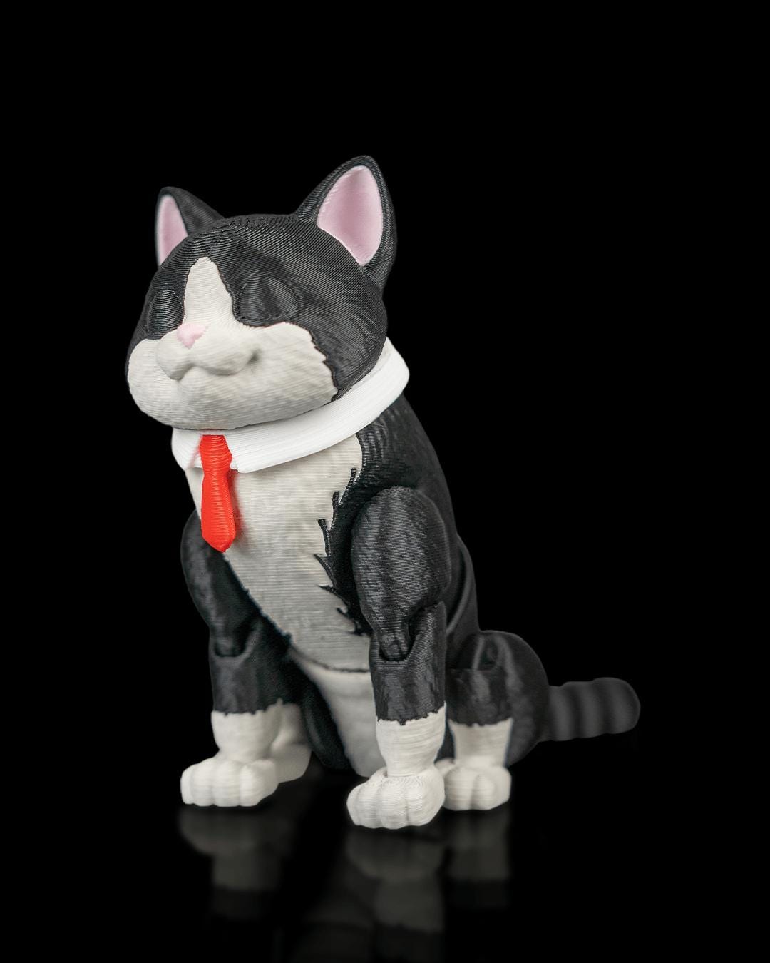 Articulated Tuxedo Cat Fidget Toy, Flexi 3D Printed Black and White Cat with 2 Heads, Desk Pet Gift for Cat Lovers