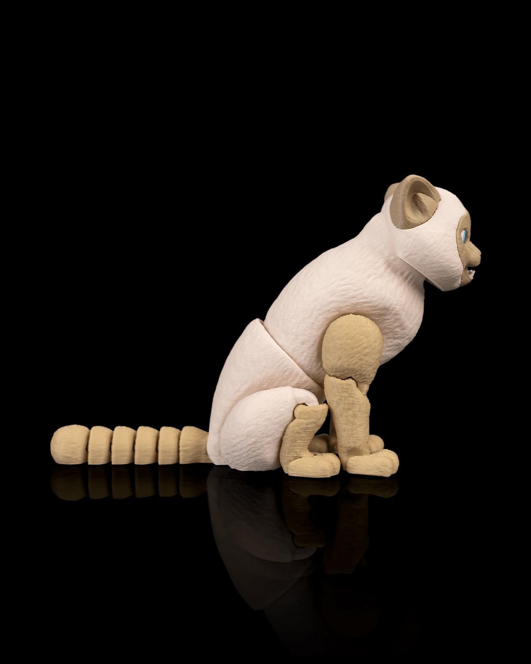 Articulated Siamese Cat Fidget Toy, Flexi 3D Printed Cat with 2 Interchangeable Heads, Desk Pet Gift for Cat Lovers