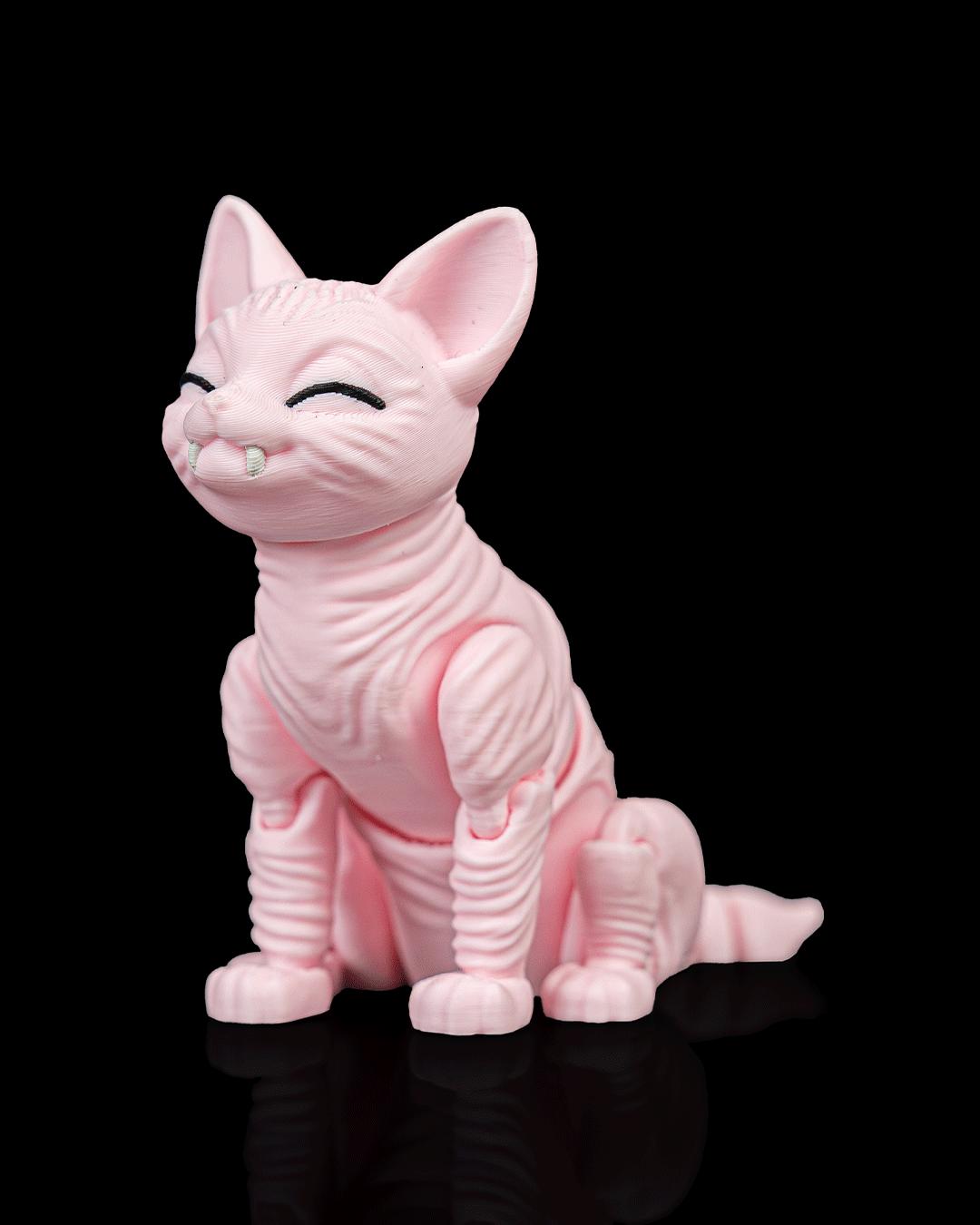 Articulated Sphynx Cat Fidget Toy, Flexi 3D Printed Cat with 2 Interchangeable Heads, Desk Pet Gift for Cat Lovers