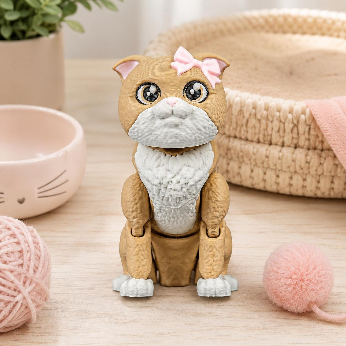 Articulated Scottish Fold Cat Fidget Toy, Flexi 3D Printed Folded Ear Cat with 2 Heads, Desk Pet Gift for Cat Lovers