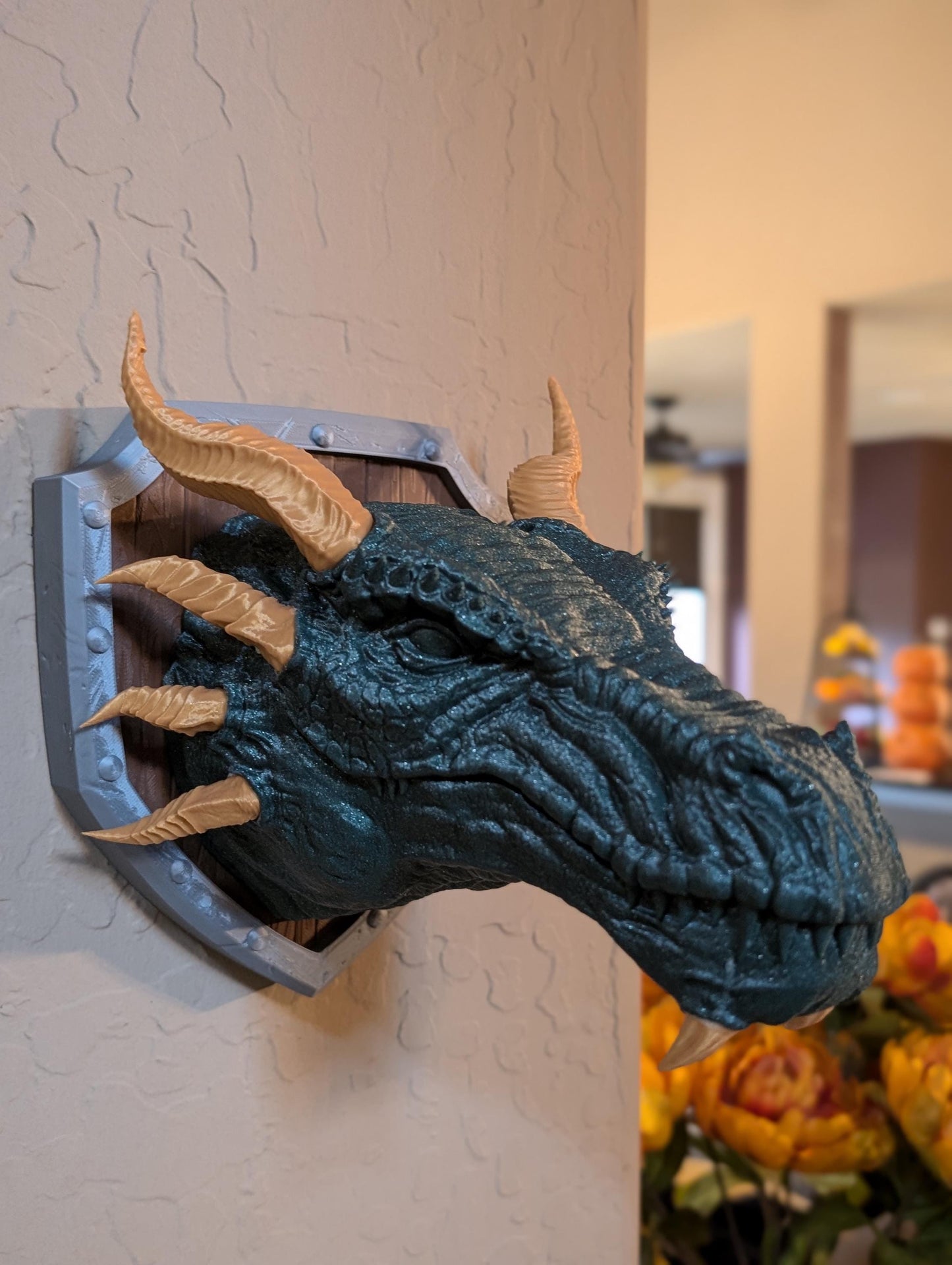 Western Dragon Head Trophy Wall Mount- 3D Printed, Ready to Paint