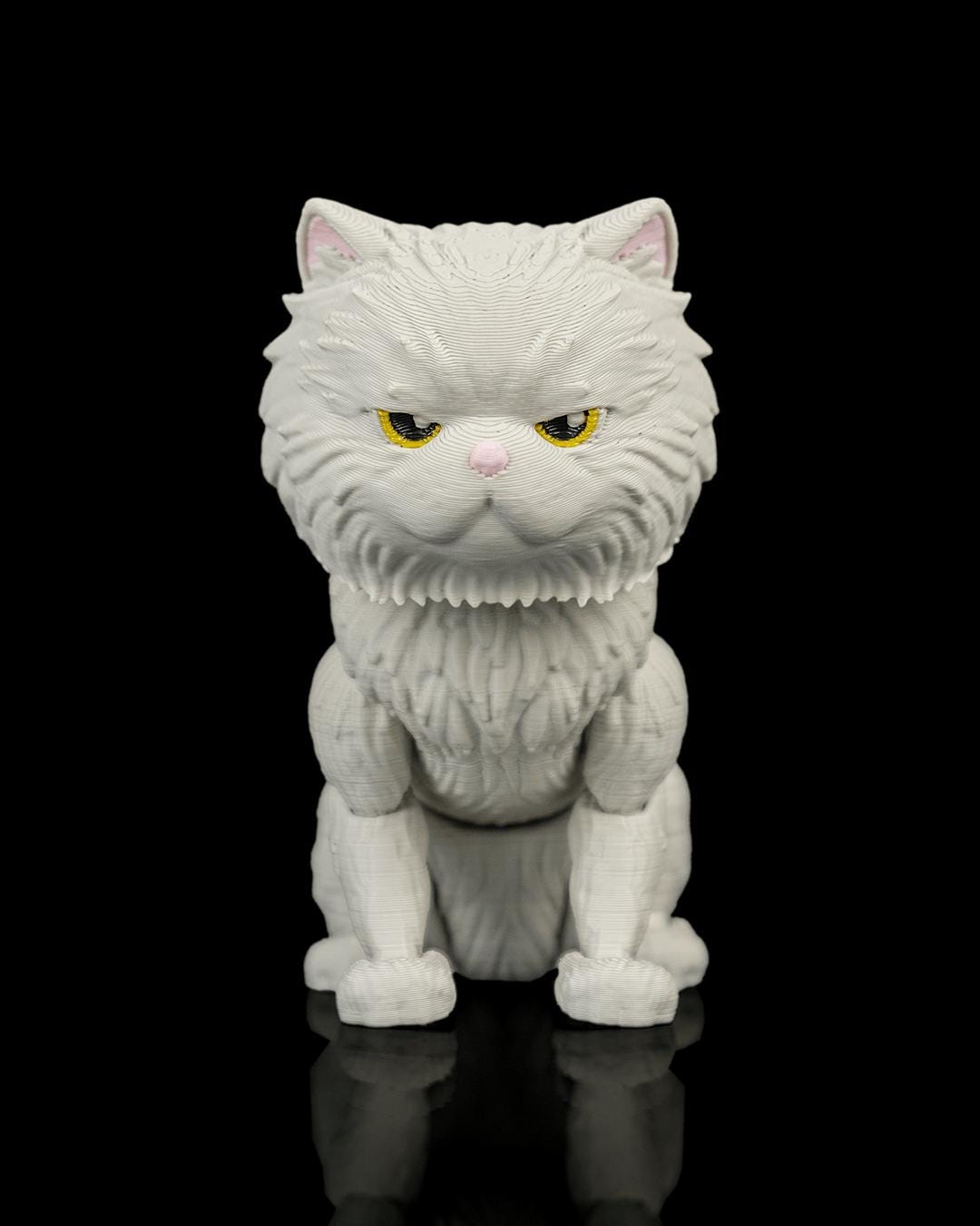 Articulated Persian Cat Fidget Toy, Flexi 3D Printed Fluffy Cat with 2 Interchangeable Heads, Desk Pet Gift for Cat Lovers