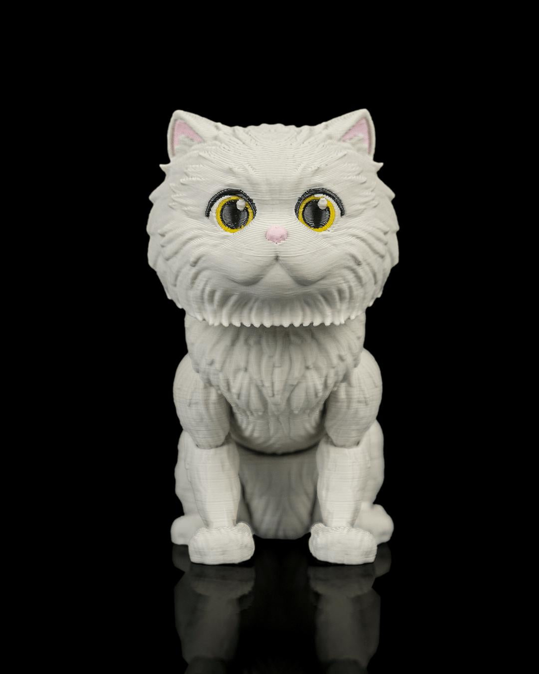 Articulated Persian Cat Fidget Toy, Flexi 3D Printed Fluffy Cat with 2 Interchangeable Heads, Desk Pet Gift for Cat Lovers