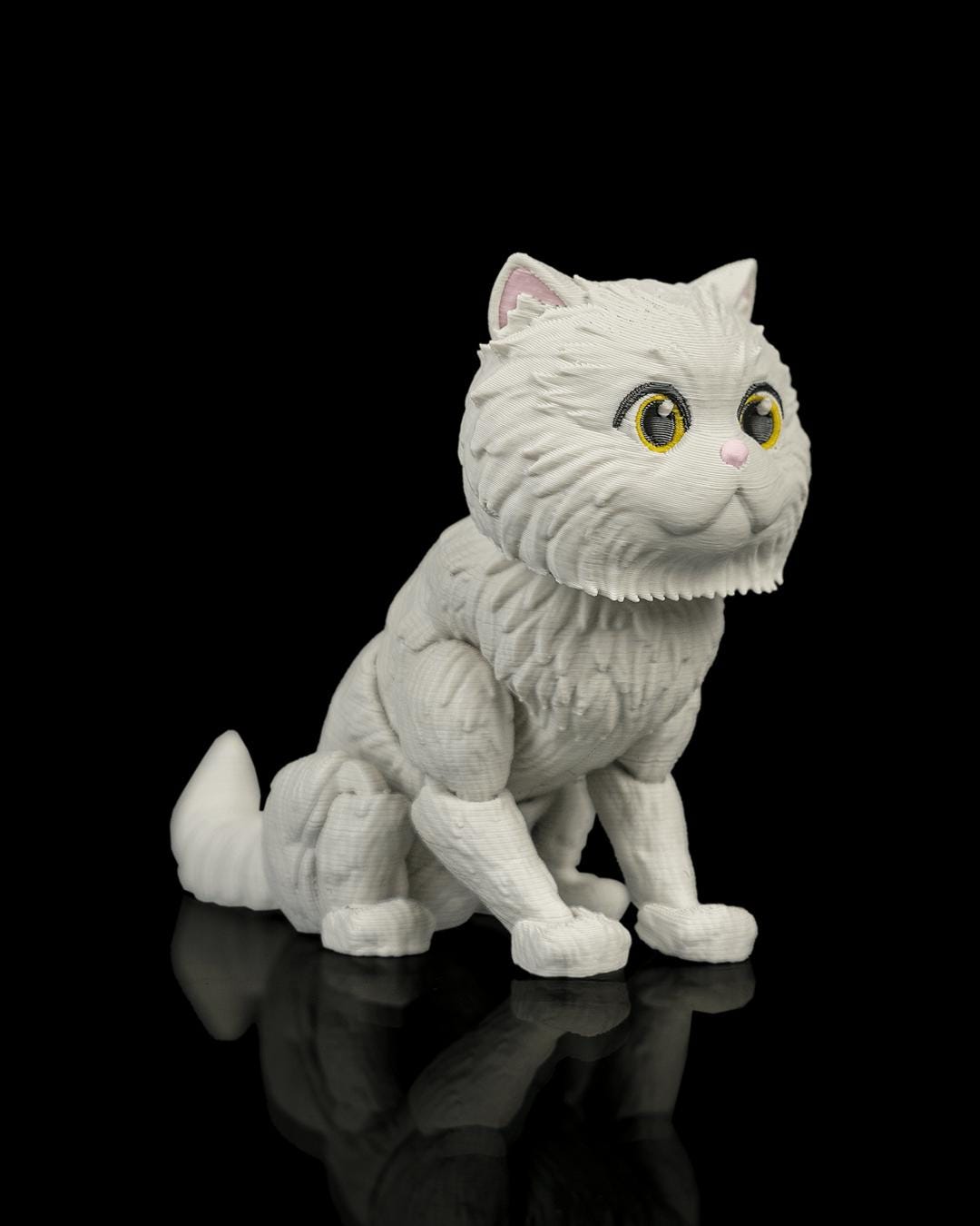 Articulated Persian Cat Fidget Toy, Flexi 3D Printed Fluffy Cat with 2 Interchangeable Heads, Desk Pet Gift for Cat Lovers